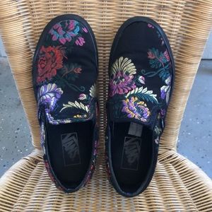 Vans Festival Satin Black Floral Slip Ons
